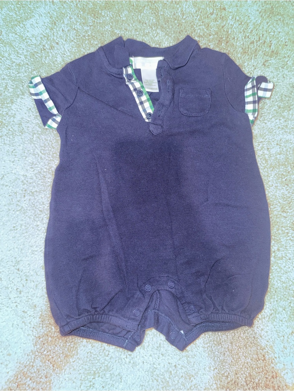 Janie and Jack Navy Blue Sweater with Green & Blue Plaid Trim